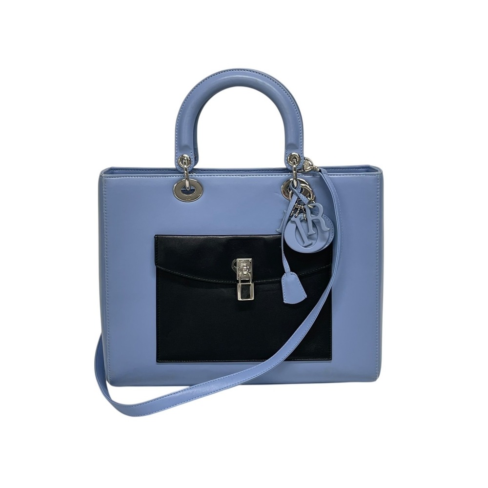 Christian Dior Diorissimo Handbag Blue Black Leather